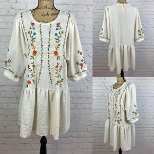 Umgee Oversized Crinkly Babydoll Embroidered Details Dress